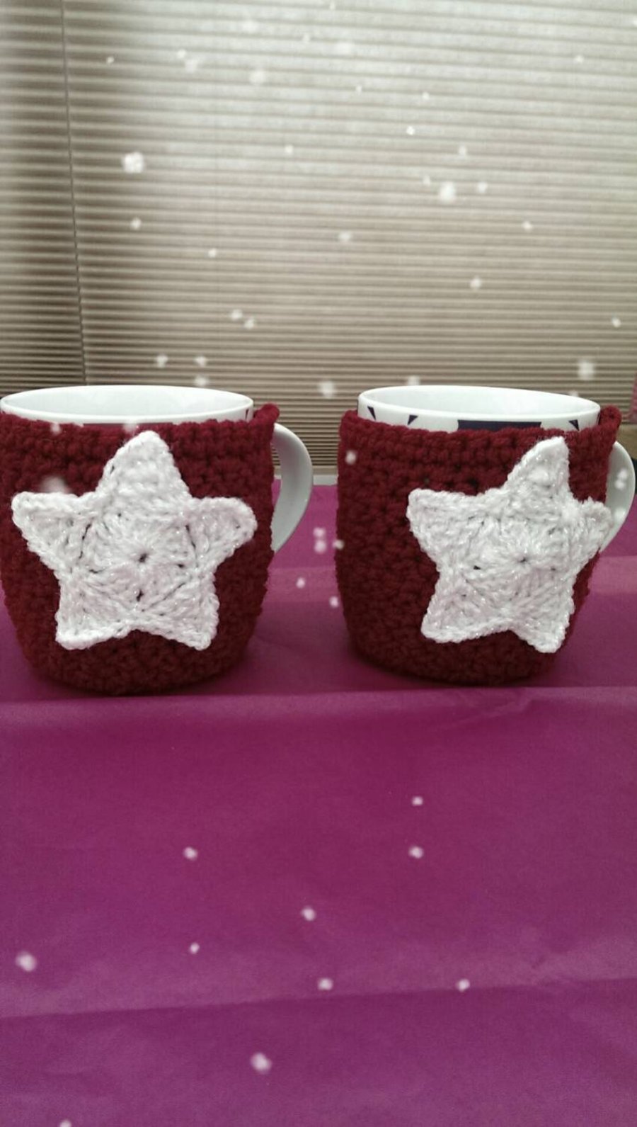 Red and White Star Christmas Mug Coaster Cozy Mug Hug