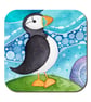 Puffin Coaster. Cute Seaside Watercolour Painting. Nautical Coastal Decor - Image 1