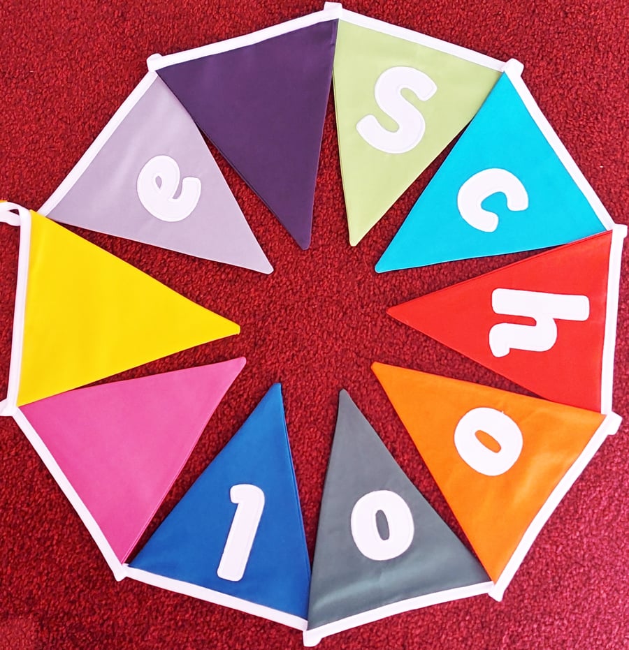 OUTDOOR Alphabet Bunting Rainbow Fabric Embroidered upper, lower and cursive