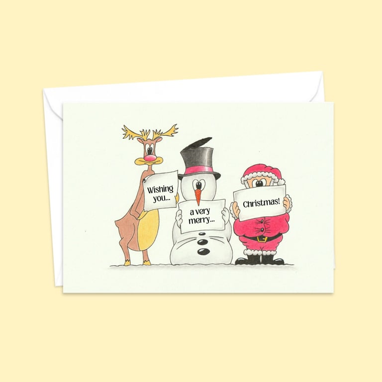 Funny Christmas Card: Pencil Illustration Wishing You a Merry Christmas (603)