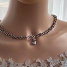 Stainless Steel Byzantine Chainmaille Necklace, Heart Stainless Steel Necklace