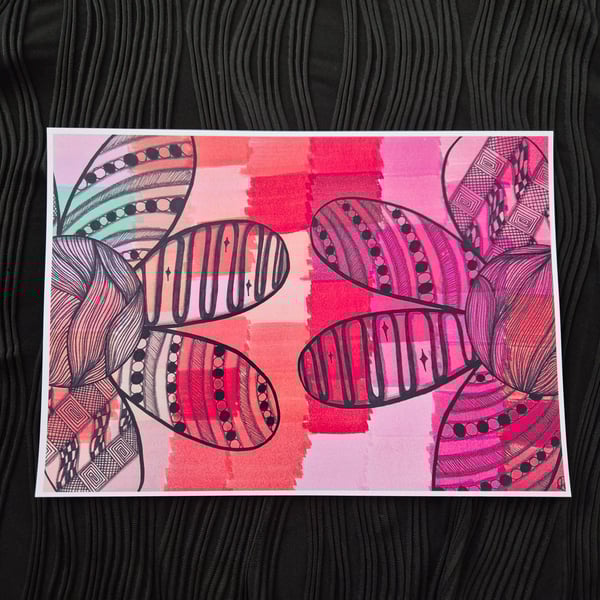 Abstract Art Print - A4 Unframed Flower Pattern Art