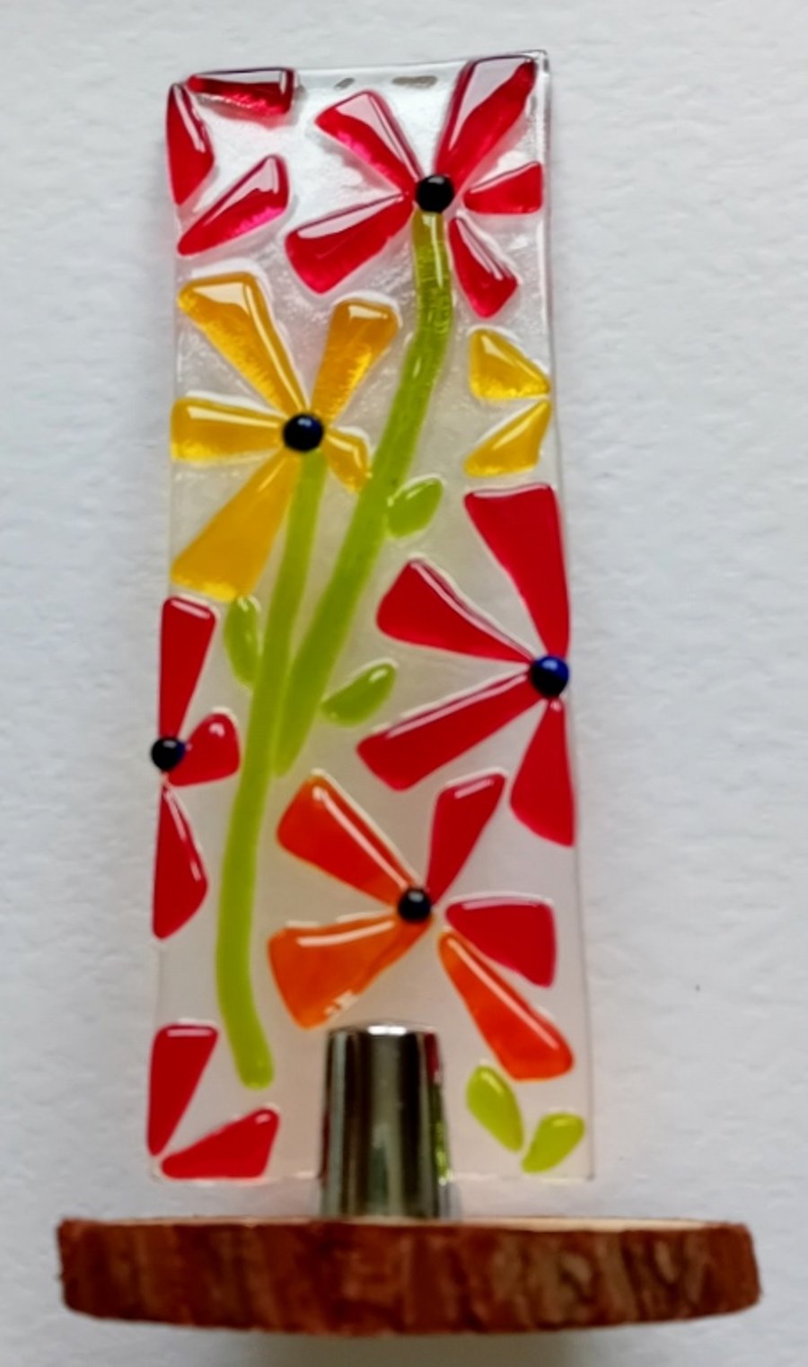 Fused glass Worry Poppet with flower effects