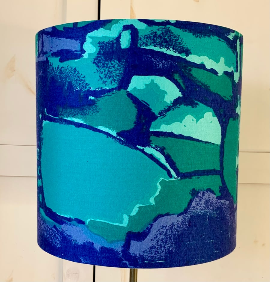 Bold MidCentury Blue Abstract  CONSTANCE Francis Price Vintage Fabric Lampshade