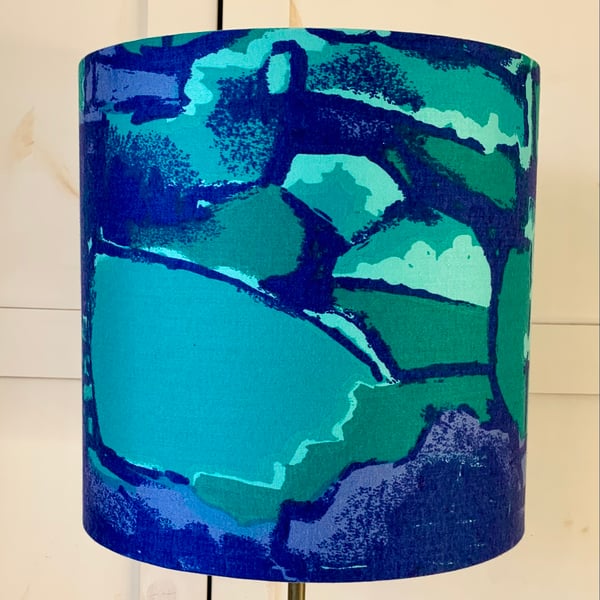 Bold MidCentury Blue Abstract  CONSTANCE Francis Price Vintage Fabric Lampshade