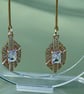 CRYSTAL ART DECO EARRINGS gold plated drop bar ball post elegant statement - Image 3