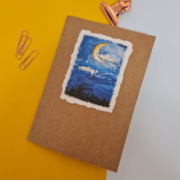 Cute A6 Notebook, Night Sky Notebook, Fantasy Notebook, A6 handmade Illustrated