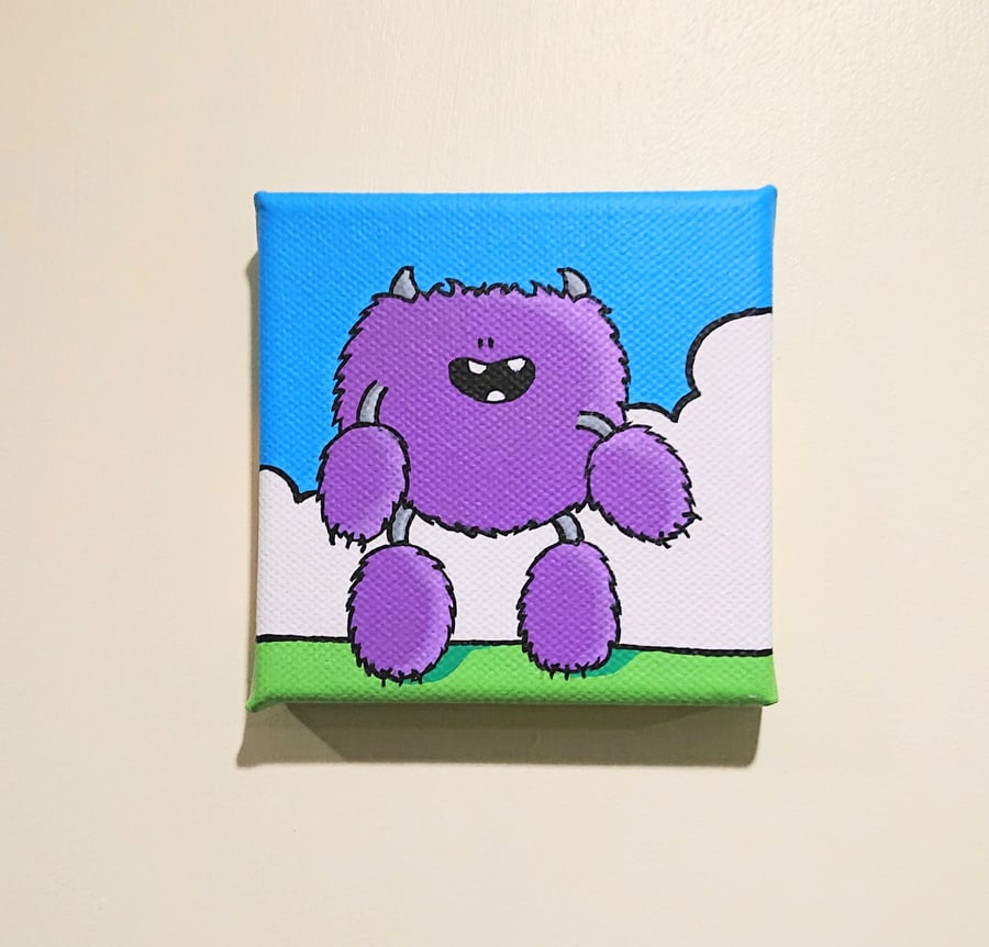 Little Fuzzy Chep Monster - small acrylic painting on canvas