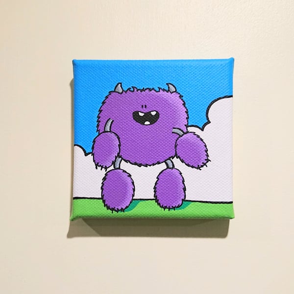 Little Fuzzy Chep Monster - small acrylic painting on canvas