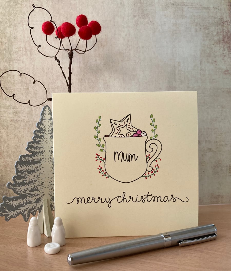 Personalised Christmas Card - hot chocolate mug - add a name