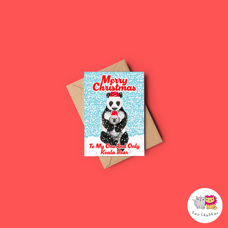 Panda and Otter Christmas Card, A6 Christmas Card, Cute Animal Christmas Card
