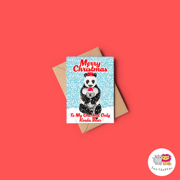 Panda and Otter Christmas Card, A6 Christmas Card, Cute Animal Christmas Card