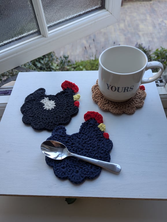 Crochet No Waste Chicken Coasters - Night time colours 