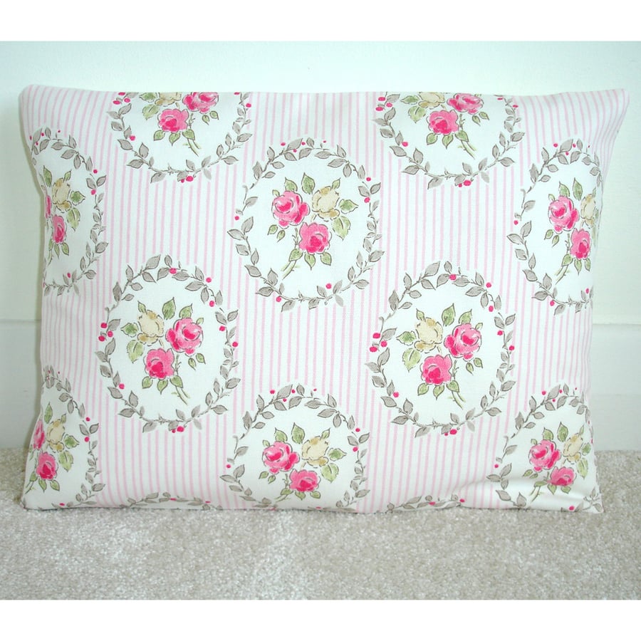 Cushion Cover Floral Stripe 16" x 12" Oblong  Bolster Pink Yellow Roses