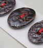 3 Medium Oval Bronze Leaf Pattern Handmade Ceramic Buttons - Image 4