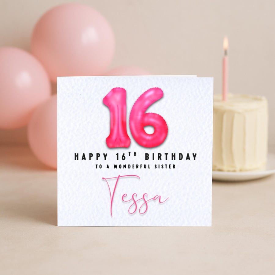 16th Birthday Card – Pink Foil Balloon Number – Milestone Birthday Card