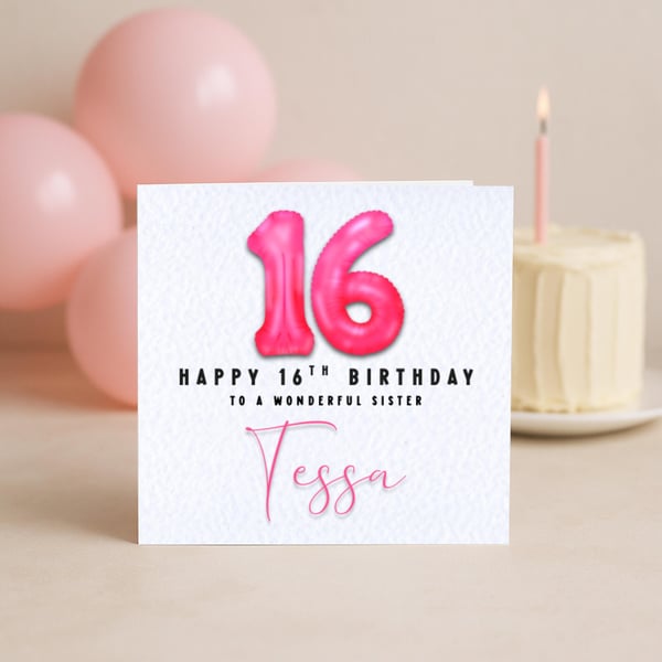 16th Birthday Card – Pink Foil Balloon Number – Milestone Birthday Card