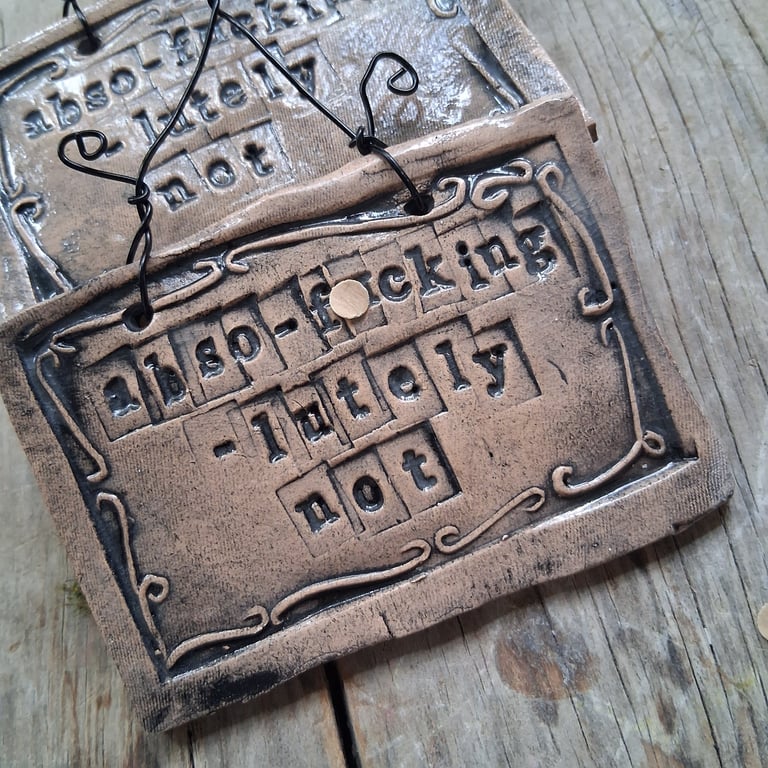 CLEARANCE! rustic ceramic pottery sign- abso-fu-king-lutely not