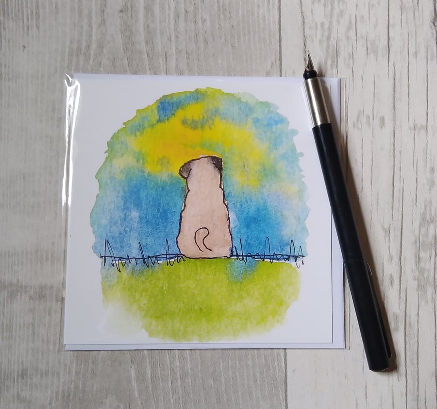Pug Summer card. Pug card. Birthday card. Dog card. Printed card