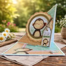 Twisted Easel Monkey Card. Birthday Card for Kids, Cute Jungle Animal Card