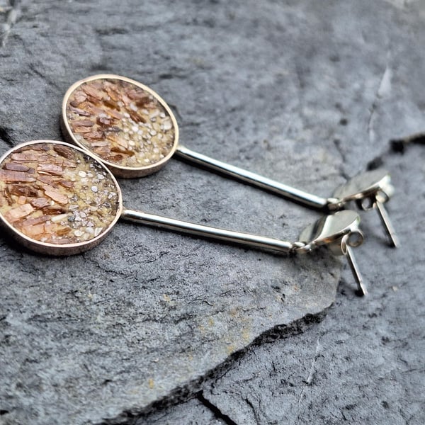 Mosaic Fire. Sterling silver bronze handmade earrings with Kyanite and diamond c
