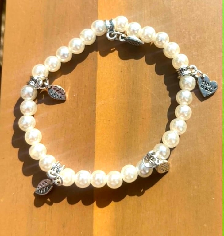 Handmade Black Pearl Beaded Bracelet with Silver-Tone Accents