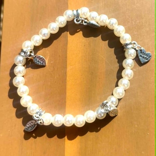 Handmade Black Pearl Beaded Bracelet with Silver-Tone Accents