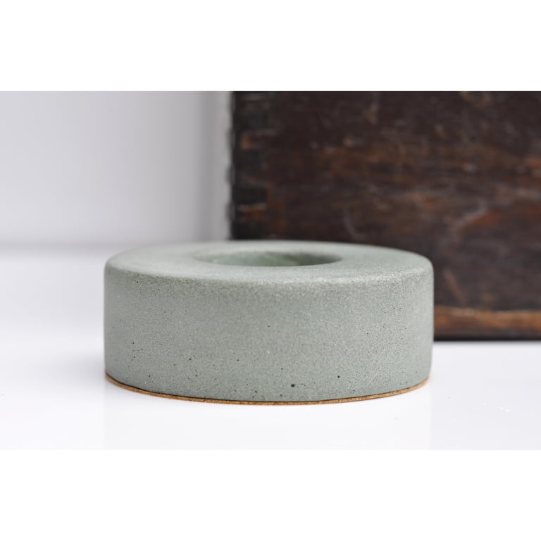Concrete Tealight Holder: Handmade Ash Green Brutalist Desk Ornament