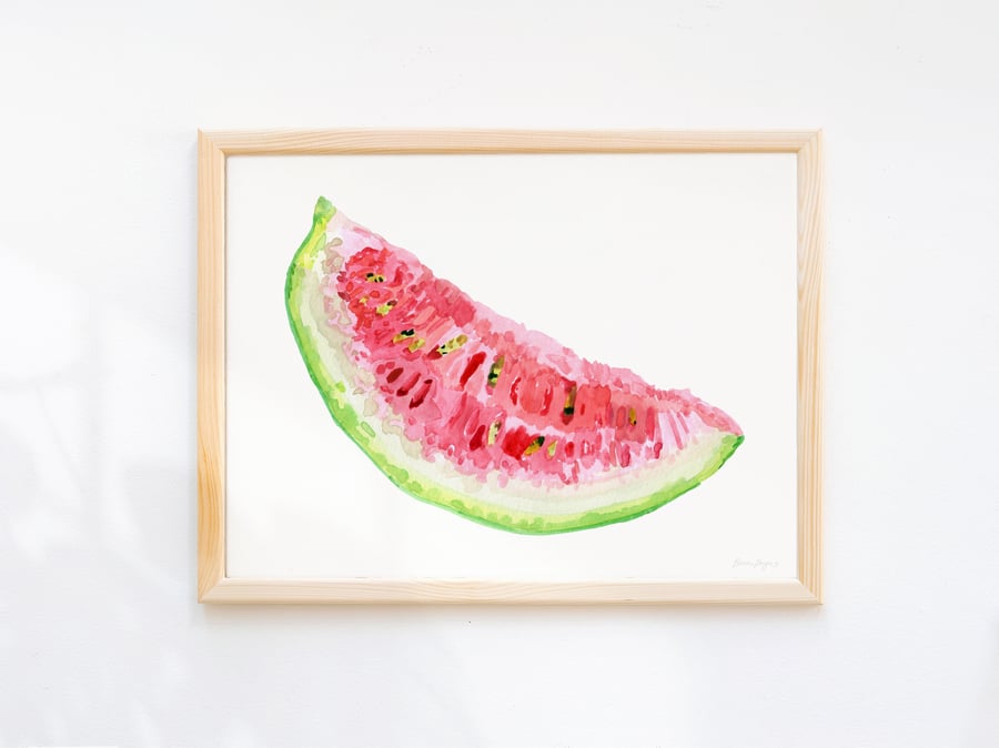 Watercolour Watermelon Slice Print - Illustrated kitchen art printed sustainably