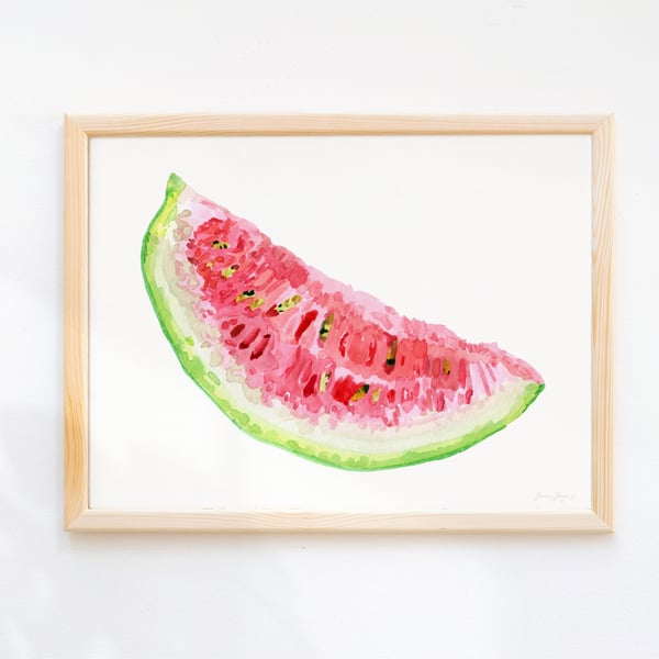 Watercolour Watermelon Slice Print - Illustrated kitchen art printed sustainably