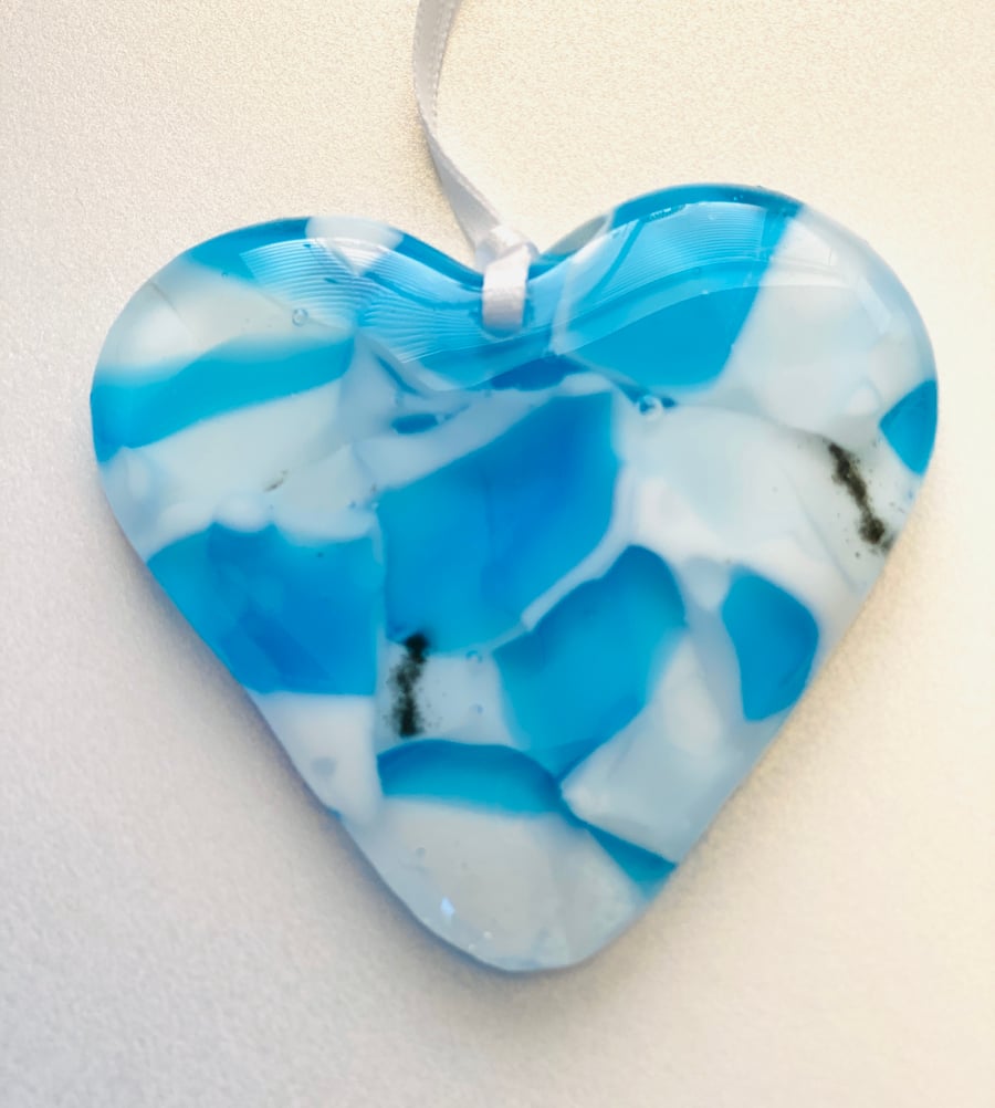 Fused glass abstract heart hanging
