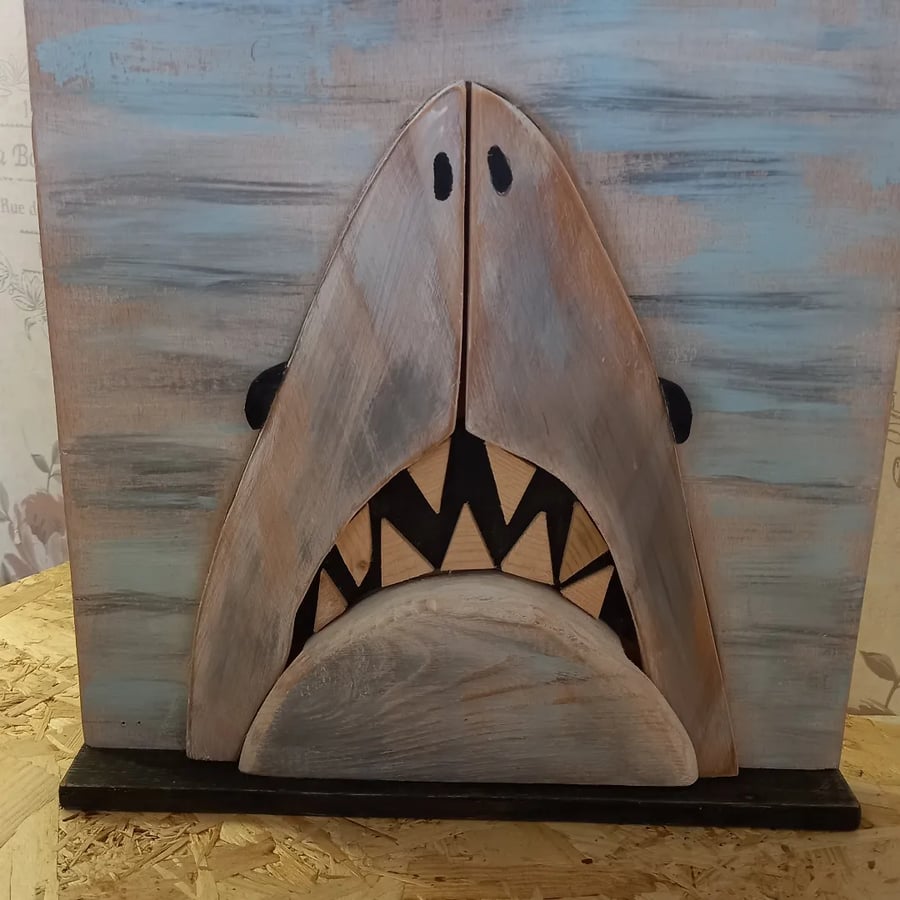 3D Wooden shark wall plack 
