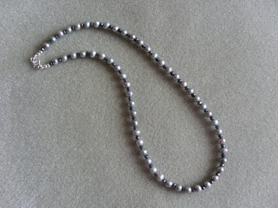 Sterling Silver Freshwater Pearl and Spinel Necklace