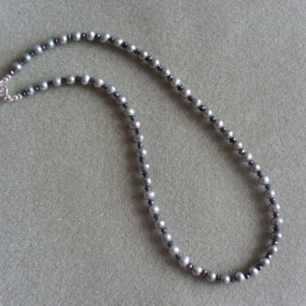 Sterling Silver Freshwater Pearl and Spinel Necklace