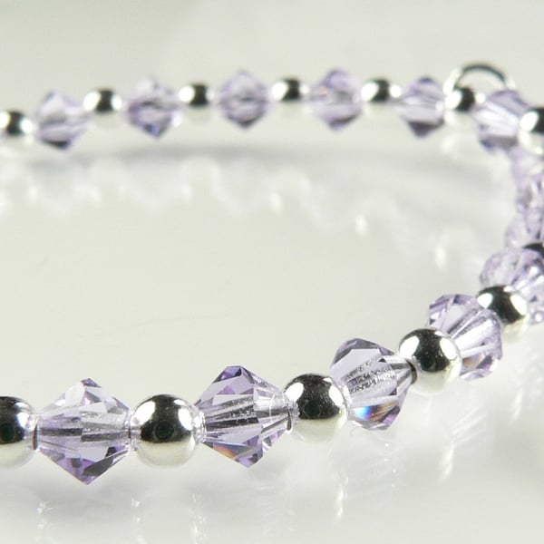 Violet Preciosa Czech glass beaded bracelet, lobster clasp, sterling silver