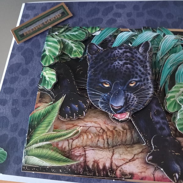 Wildlife birthday card decoupaged puma greetings