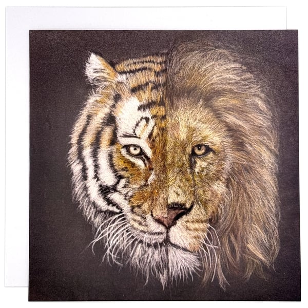 Tiger and Lion Greeting Card – Blank Inside Big Cat Artwork