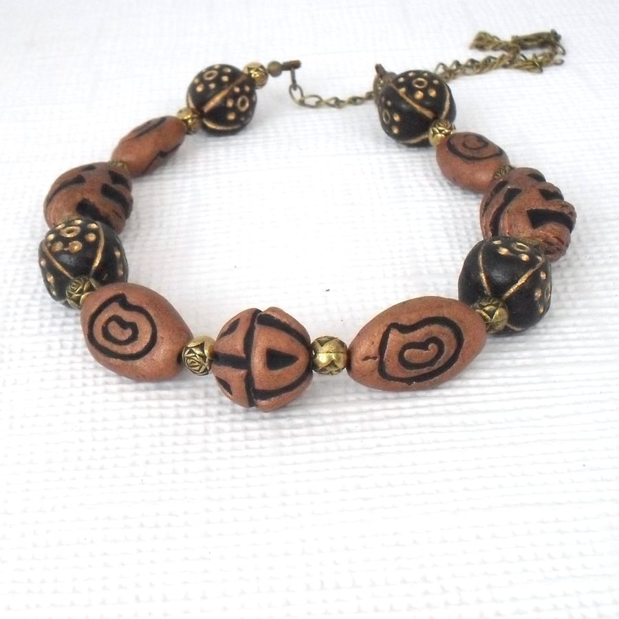 Chunky brown terracotta clay necklace