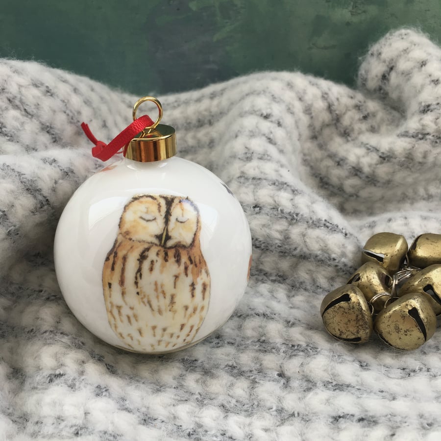 Fine Bone China Tawny Owl Christmas Bauble