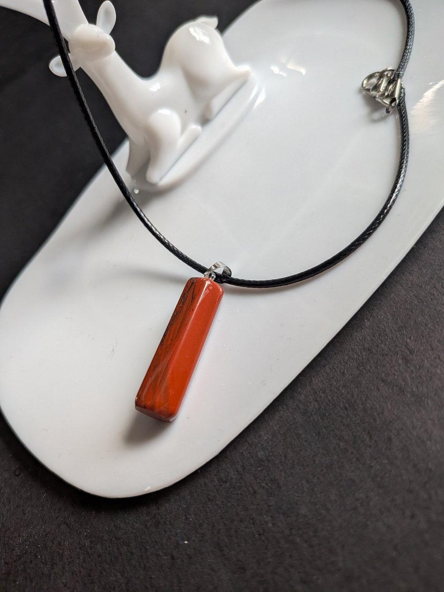 Handcrafted Red Jasper Gemstone Bar Pendant Necklace - Natural Stone