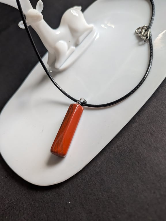Handcrafted Red Jasper Gemstone Bar Pendant Necklace - Natural Stone