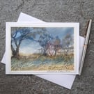 Hills and Trees. Wall Art. Handpainted Blank Card. Keepsake