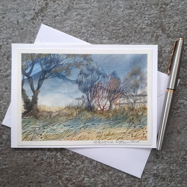 Hills and Trees. Wall Art. Handpainted Blank Card. Keepsake