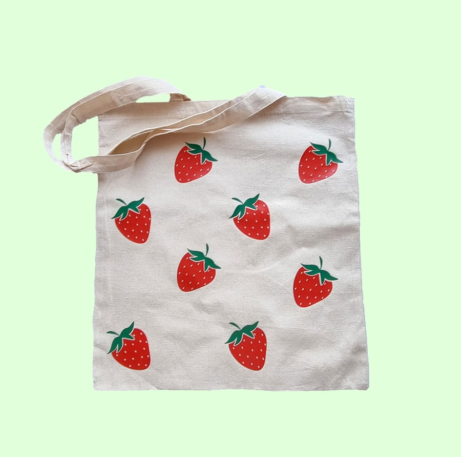 Strawberries Tote Bag, Canvas Shopping Bags, Eco Friendly Bag, Strawberry Gifts