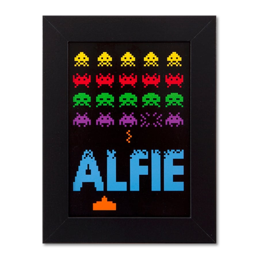Childrens Space Invaders Personalised Door Name Print.