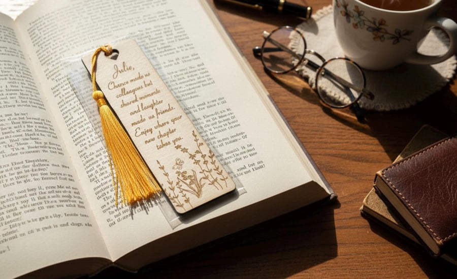 Retirement gift Personalised wooden engraved bookmark, leaving gift