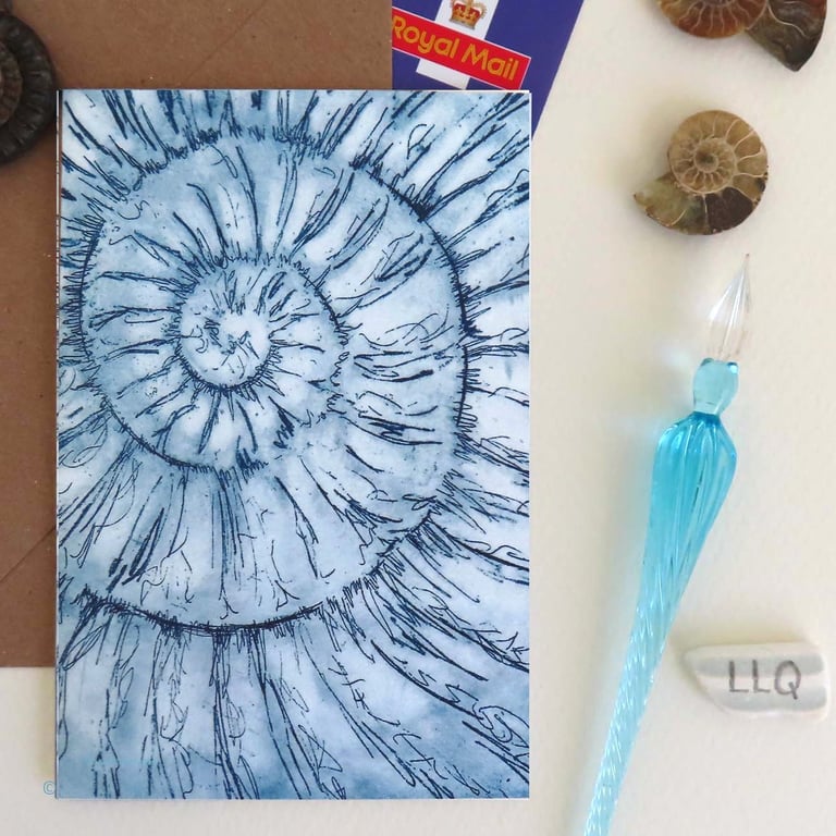 Ammonite blank greeting card notecard fossil spiral no.34 plastic free