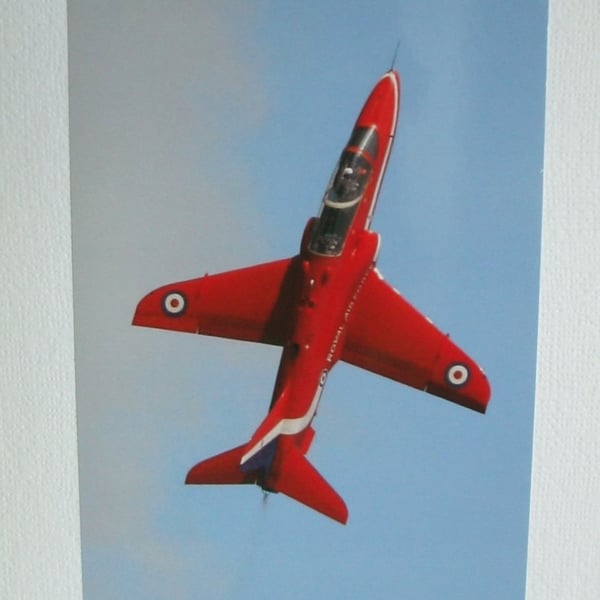 Photographic greetings card of a Red Arrow in a vertical climb.