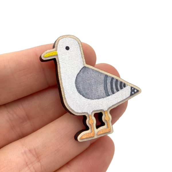 Wooden Pin Badge - Seagull - Maple Wood Brooch - Seaside Accessories and Gifts