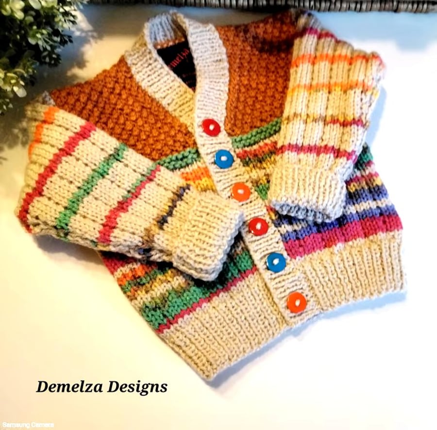 Gender Neutral Hand Knitted Baby Cardigan 6 - 12  months size